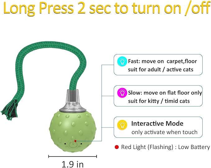 Interactive Cat Toys for Bored Indoor Adult Cats, Automatic Fast Move On Carpet, Bird Chirping & Motion Activated Cat Ball