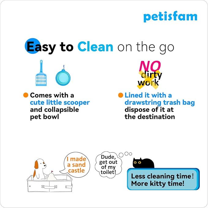 petisfam Portable Travel Cat Litter Box for Medium Cats and Kitty with Zipped Lid to Keep Litter and Odor Contained