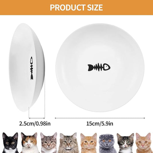 5.9 inch Ceramic Cat Bowls,Wide Shallow Dishes,Whisker-Friendly Plates,Food and Water Bowl for Indoor Cats,-10 oz,3 Pack