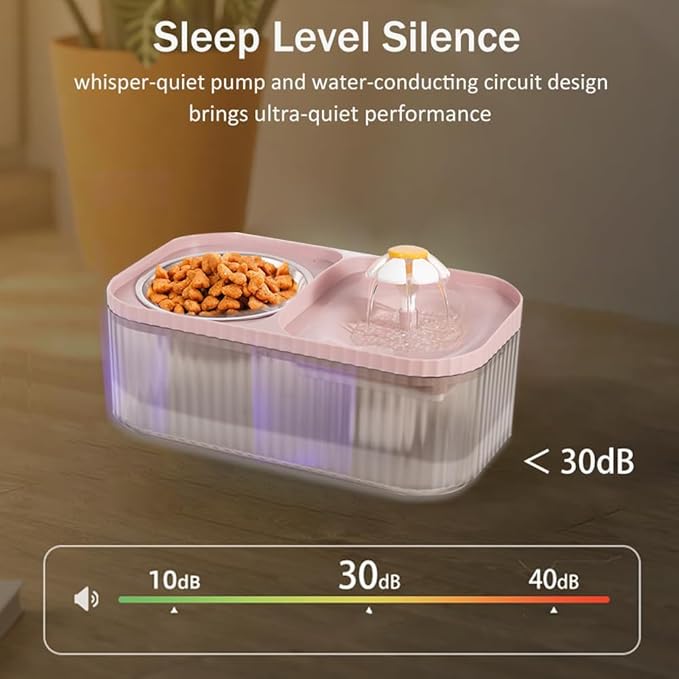 Marchul Cat Water Fountain and Stainless Steel Food Bowl, 100oz/3L Super Quiet Automatic Pet Water Dispenser with Smart Pump and 3 Replacement Filters for Cats and Small Dogs, Pink