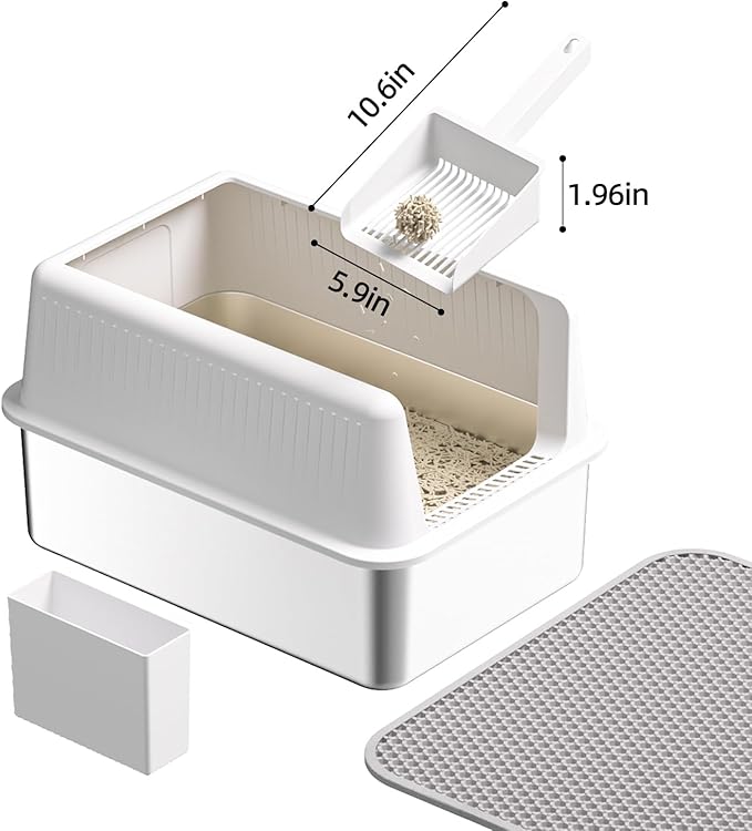 Stainless Steel Cat Litter Box with Lid,XL,19.7”L x 13.8”W x 11.8”H Deep,Metal Litter Box with High Side,for Small and Large Cats,with a Scoop and Scoop Storage Box Litter Mat Double,Easy Cleaning