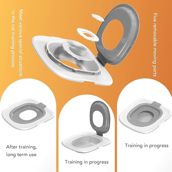 Universal Reusable Cat Toilet Trainer Kit - Detachable Design for Easy Cleaning | Home Pet Care Potty Training System with Litter Box Compatibility (Grey)