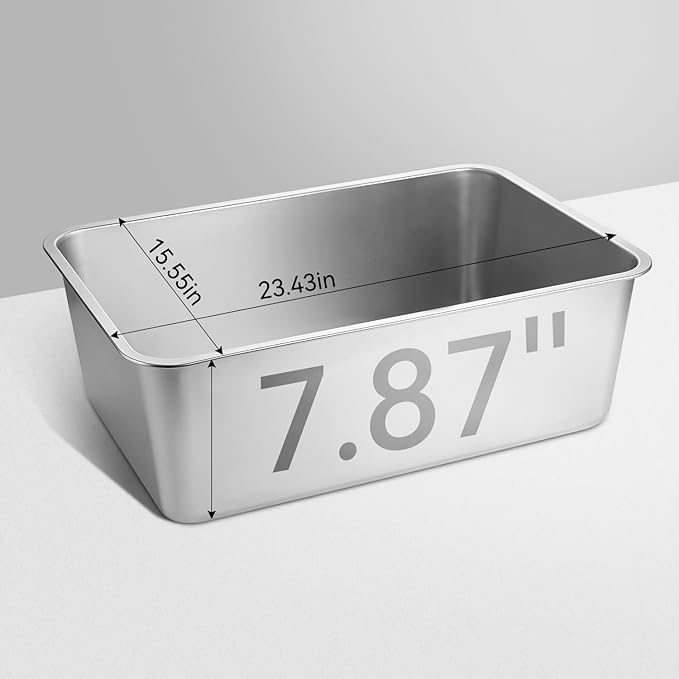 GOLDENKEY Extra Large Stainless Steel Cat Litter Box with High Sides,XL Metal Litter Box for Big Cat,Non Stick Smooth Surface,Easy to Clean,Deep & Durable(23.43" L x 15.55" W x 7.87" H)