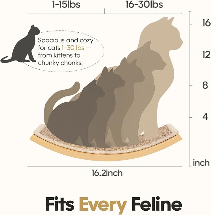 Cat Wall Shelves Set with Sisal Cats Stairs, 4 Piece Wooden Climbing Furniture with Scratchable Curved Bed, Flat Shelf & 2 Cat Wall 4-Steps Ladders