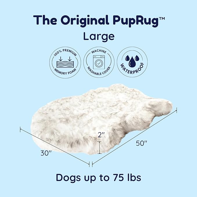 PupRug Orthopedic Dog Bed for Large Dogs with Fluffy Soft Faux Fur and Memory Foam for Joint Pain Relief, Machine Washable and Waterproof Couch Bed, Polar White, Large/Extra Large