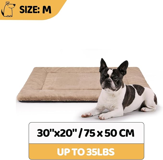 Washable Dog Crate Bed for Large Dogs, Soft Fluffy Pet Kennel Bed Mat Sleeping Mattress, Anti-Slip Travel Flat Pet Beds for Indoor & Outdoor Dogs (30" x 20", Brown)