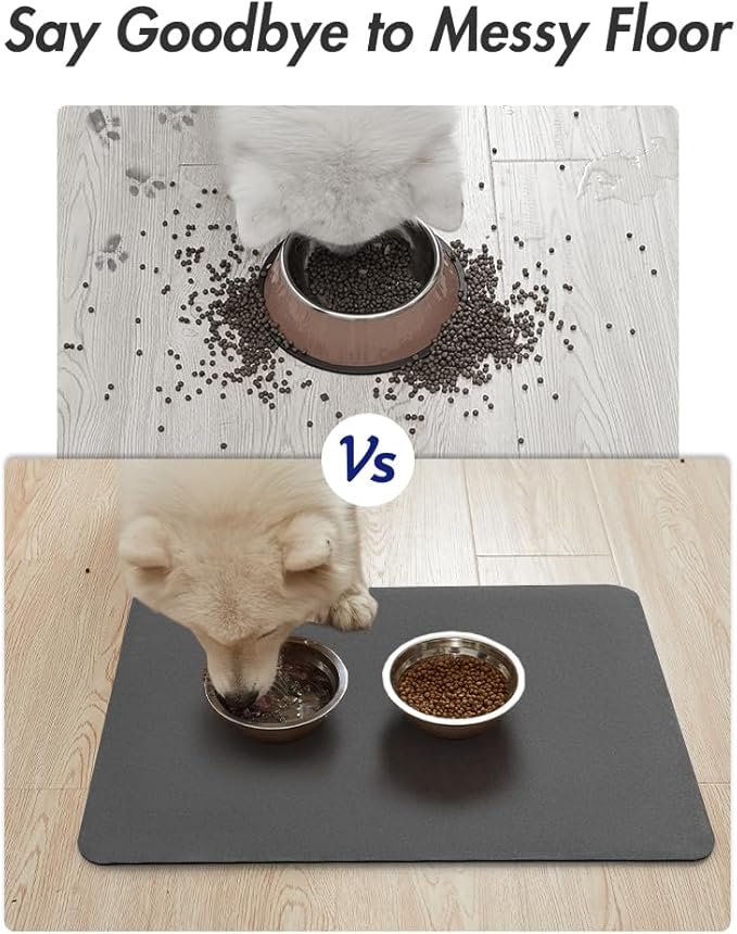 MontVoo-Absorbent Pet Feeding Mat-No Stains Pet Mat for Food and Water Bowl-Quick Dry Cat & Dog Food Mat Water Dispenser Mat-Pet Supplies Mat-Dog Water Bowl Mat for Messy Drinker Dark Grey