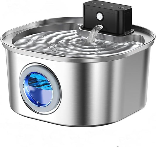 Stainless Steel Wireless Cat Water Fountain: Voluas 3.2L/108oz 3-Modes Pet Drinking Fountain Indoor Cordless Motion Sensor Fountain with 4200mAh Rechargeable Battery Operated