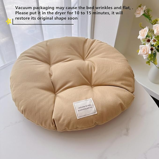 SHENGOCASE 2-Pack 15.7" Round Soft Cat Kneading Pillow Cushion Bed for Cat Dog House Perch, Cushion Pad Padding (Khaki)