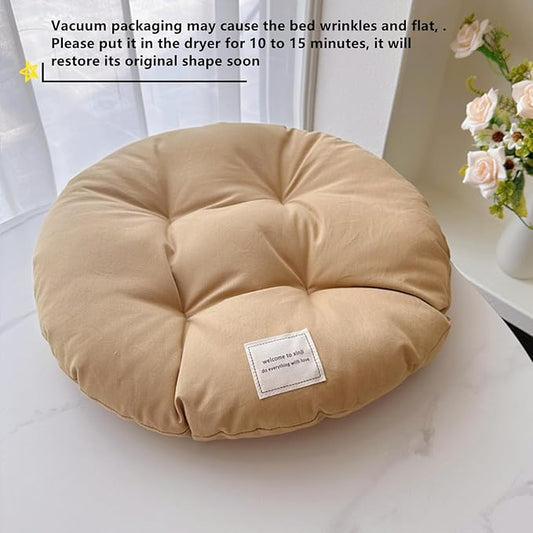 SHENGOCASE 2-Pack 15.7" Round Soft Cat Kneading Pillow Cushion Bed for Cat Dog House Perch, Cushion Pad Padding (Khaki)