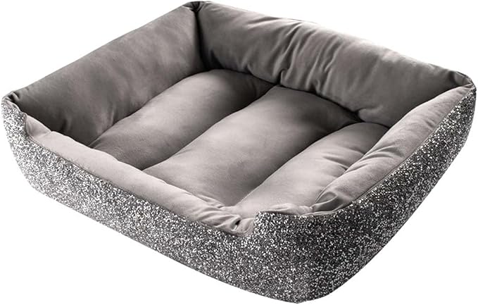 Pet Bed, Sparkling Rhinestones, Soft, Comfortable Velvet, for Lounging Dogs, Cats, Pets, Silver, Large, Sold Individually