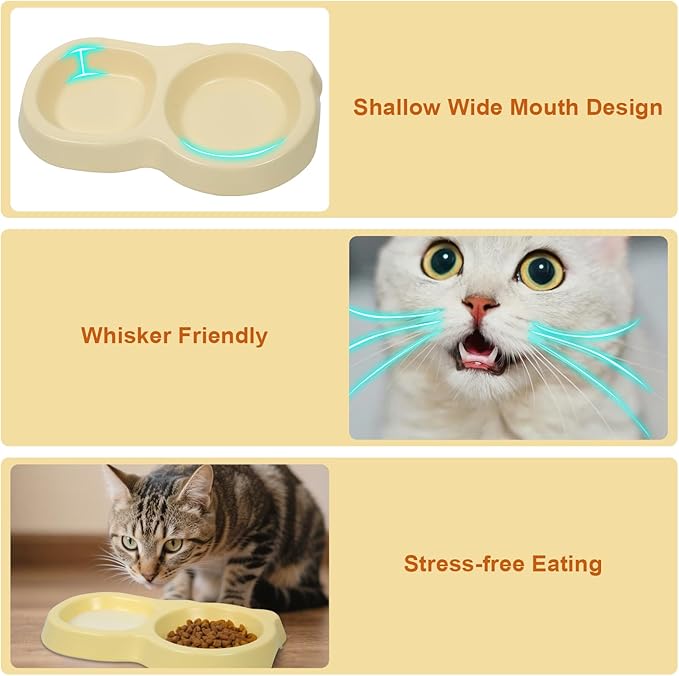 Ceramic Cat Food Water Bowl Set Double Dish Feeder Cat Dog Bowls No Spill Pet Feeding Bowls Keeping Pets from Black Chins for Cats Puppies Tiny Dogs
