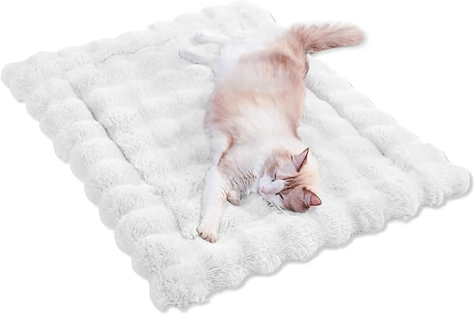 Plush Dog Bed Mat Faux Fur Cat Beds for Indoor Cats with Anti-Slip Bottom Kitten Self Warming Bed for Couch/Floor/Dog & Puppy Friendly 35 x 27 Inch Large White