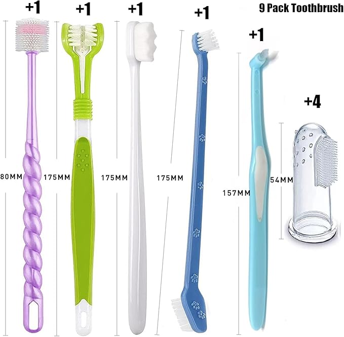 Dog Toothbrush, Finger Toothbrushes, 360 Degree Toothbrush, Triple Head Dog Toothbrushes, Double Head Toothbrush,Cleaning Brushes for Dog Cat Oral Dental Health (Blue, L)