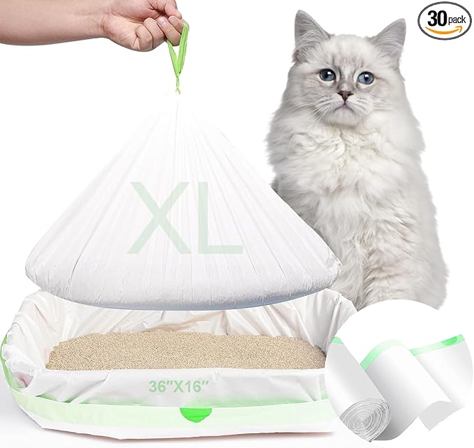Cat Litter Liners Large, 30 Pack Jumbo Drawstring Cat Litter Bags, Extra Thick Litter Pan Liners Heavy Duty 36"x16" for cat