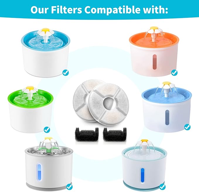 Cat Water Fountain Filter,Cat Fountain Filters Replacement Filters for 81oz/2.4L Automatic Pet Water Fountain Dispenser (Round 4+2 Pack)