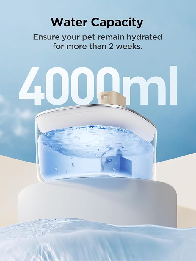 Cat Water Fountain Battery Operated, 4L/135 fl oz Pet Water Fountain for Cats and Dog with Motion Sensor, Ultra Quiet Cat Drinking Fountain with 2 Filters (Beige YPD-C004P)