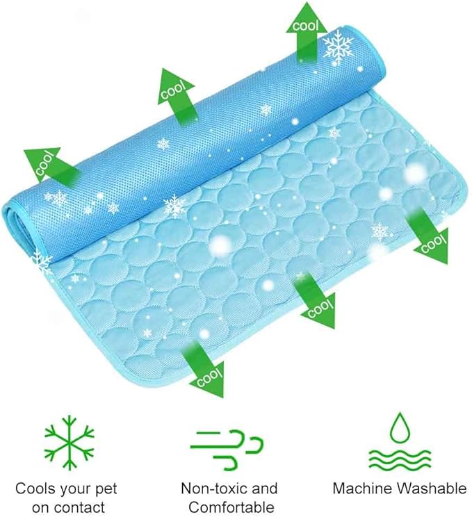 Pet Cooling Mat: Ice Silk Self Cooling Pad for Dogs & Cats, Beds & Car Seats