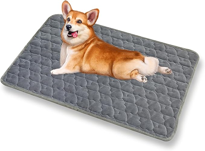 Dog Bed Mat 24"x17" Love Heart Shaped Crate Mat Fluffy Soft Washable Pet Pad Blanket for Indoor Bed Couch Sofa Floors Cat and Dogs Sleeping Mattress (Gray)