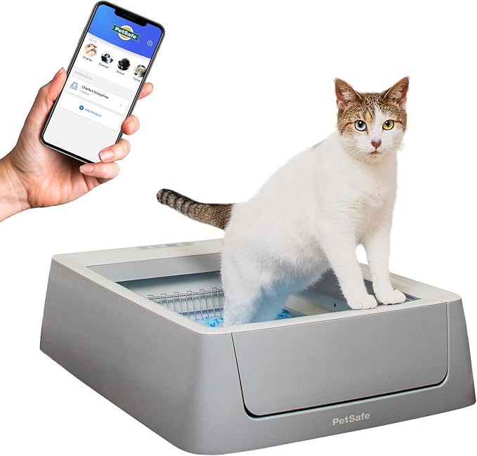 PetSafe ScoopFree Crystal Pro Self-Cleaning Automatic Litter Box - Uncovered Motion-Sensing Cat Box with Integrated Health Counter & App - Includes 1 Disposable Crystal Litter Tray