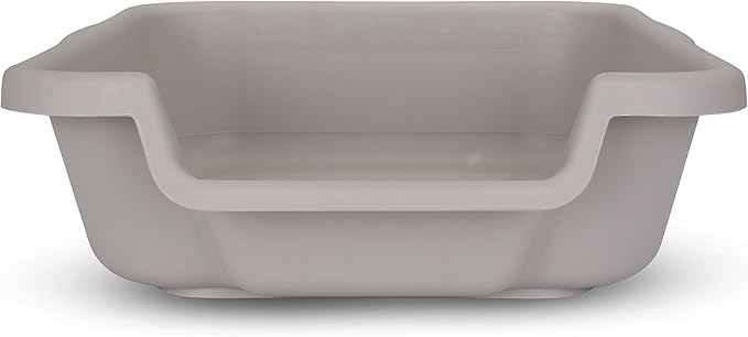KittyGoHere Senior Cat Litter Box 1 Pack, Small Misty Gray Low Entrance Kitty Litter Box, Sized for Cats Comfort, Perfect for Senior and Arthritic Cats, Made in USA – Includes Long-Handle Jumbo Scoop