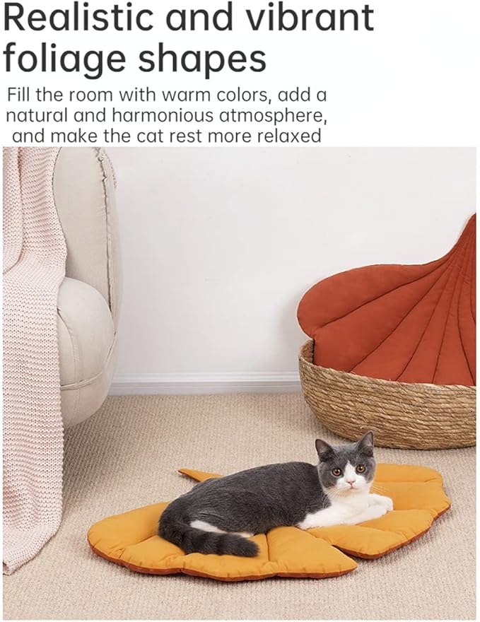 Cat Mattress Leaf Shape Cat Nest Cat and Dog Double-Sided Available Floor Mat Cover Pad Warm and Comfortable Cartoon Cat Bed Indoor Warm Accessories (Ginkgo Leaves)