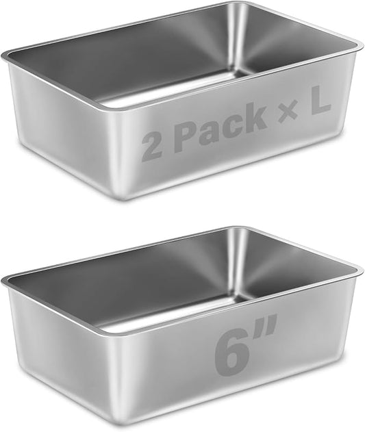 Stainless Steel Litter Box 2 Pack, 18"x14"x6"(Height) Medium to Large Cat Litter Box Easy Clean, Non Stick Litters Boxes No Smell for Adult Cats or Kitty/Kitten