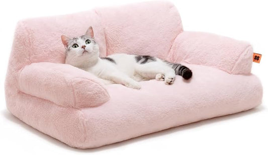 MEWOOFUN Cat Bed for Indoor Cats, Washable Dog Beds for Small Dogs & Cats with Removable Cover, Fluffy Cat Couch with Non-Slip Bottom (Pink, 26.0" L X 19.0" W X 13.0" Th)