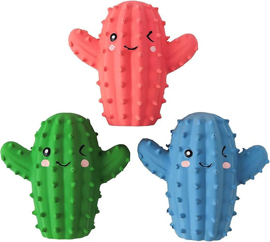 3 Pack Squeaky Dog Toys for Medium Dogs, Soft Latex Rubber Cactus Dog Ball, Cute Bounce Squeak Pet Toy