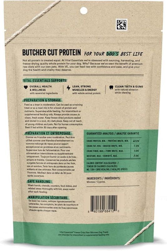 Vital Essentials Minnows Dog Treats, 2.5 oz | Freeze-Dried Raw | Single Ingredient | Premium Quality High Protein Training Treats | Grain Free, Gluten Free, Filler Free