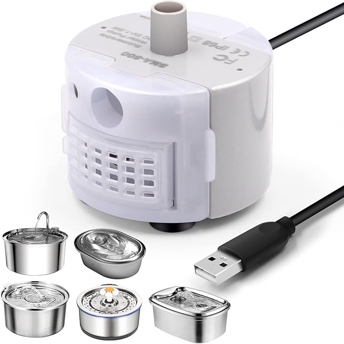 Cat Water Fountain Pump for 3.2L/108oz Stainless Steel Cat Water Fountain and 67oz/2L Stainless Steel Cat Fountain, Petilog Pet Fountain Pump, Ultra Quiet Cat Fountain Pump