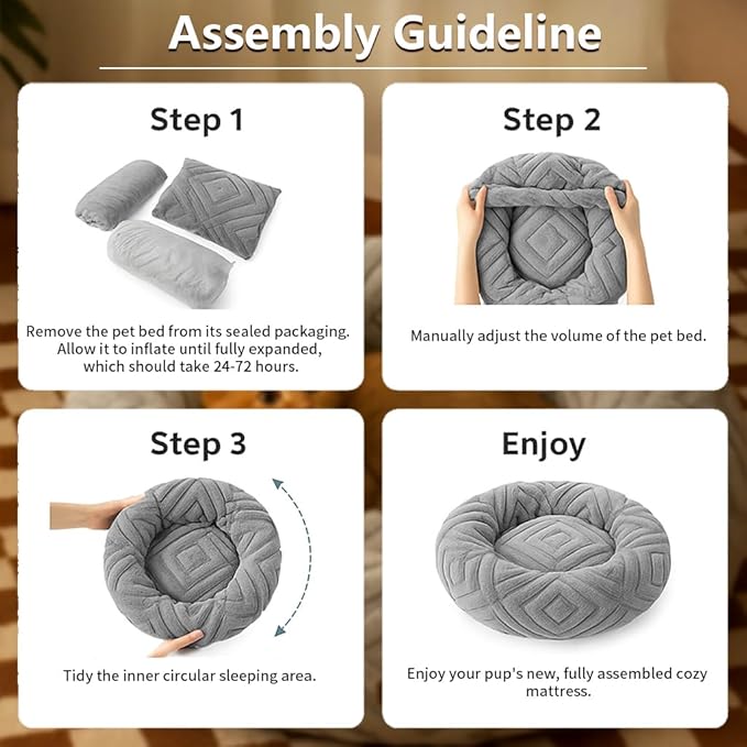 ShinHye Cat Bed - Washable Donut Bed for Cats and Small Dogs, Calming Round Pet Bed with Non-Slip Bottom, Indoor Comfort for Puppy & Kitten(LX-Grey-28x28)