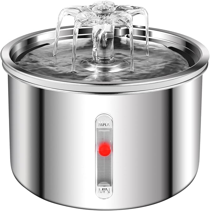 Cat Water Fountain Stainless Steel, 67oz/2L Dog Water Dispenser, Automatic Pet Water Fountain with Ultra Quiet Pump and Water Level Window for Cats,Dogs,Multiple Pets