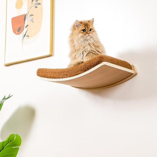 Curved Cat Wall Shelves and Perches, Floating Cat Wall Bed Furniture with Comfortable Cushion