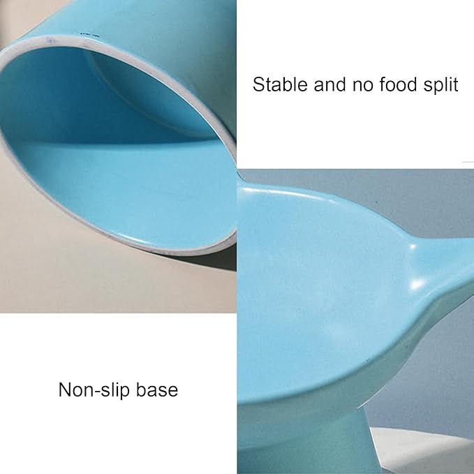 Ceramic Elevated Cat Bowl, Raised Cat Food Water Bowl for Indoor Cats with Stand, Titled Anti-Vomiting Cat Dish，Whisker Friendly, All Life Stage