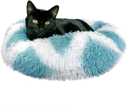 Whiskers & Friends Cat Bed, Cat Beds for Indoor Cats Washable, Orthopedic Soft Fluffy Round Calming Pet Bed for Small to Large Kitty Kittens & Dogs, Small Dog Beds & Furniture