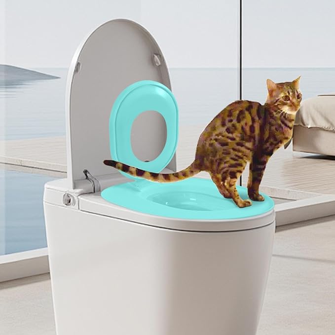 Cat Toilet Seat Training Kit,Removable Pet Toilet Training System,Washable Cleaning Pad for Cats,Reusable Plastic Trainer for Pet Cleaning,Portable Trainer for Home Pet Shop Pet Care (Blue)