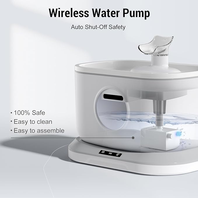 Cordless Cat Water Fountain, 2.6L/88oz Water Fountains for Cats Indoor, Wireless Pump Auto Shut-Off Radar Sensor Automatic Water Dispenser Battery Operated Pet Drinking + 2 * 7-Layer Large Filters