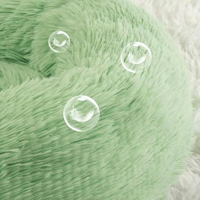 Cat Bed & Washable 20/24 inches - Anti Anxiety Round Fluffy Plush Faux Fur Dog Bed for Small Medium Dogs, Thick Bottom (Green, Medium)
