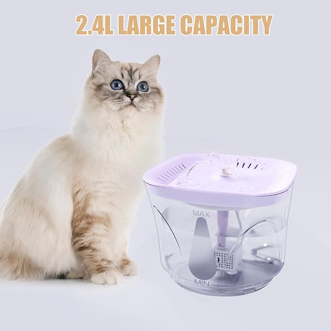 Cat Water Fountain - BOODIDI Ultra Silent Pet Drinking Fountain for Cats and Small Dogs, Indoor Water Fountain, 2.4L/2.5QT Capacity, with Replacement Filters (White)