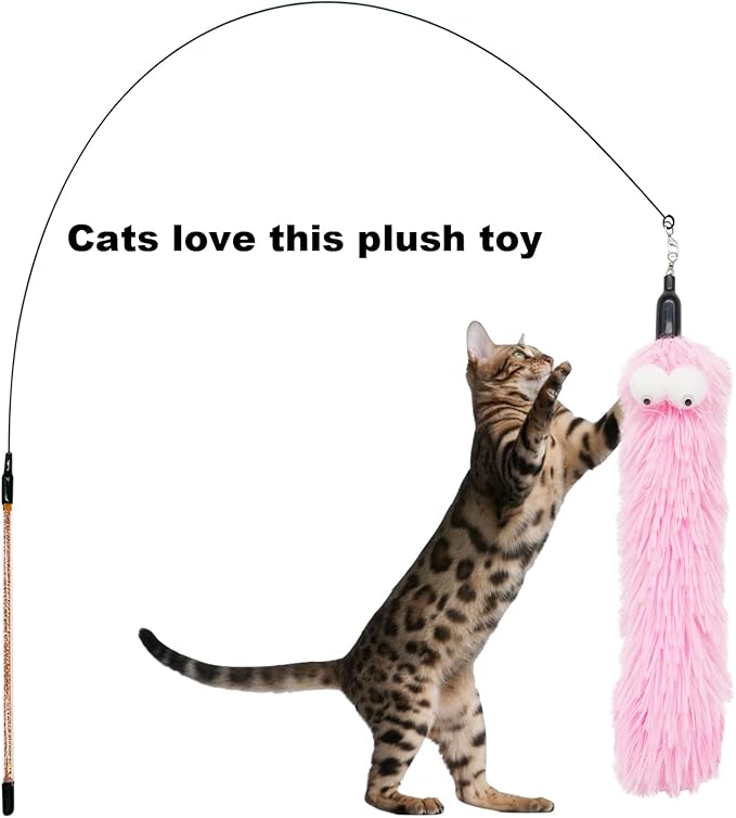 Cat Worm Toy Refills, 8 Pieces Cat Wand Attachments Assorted Worms Feathers Toy for Indoor Cats (B)