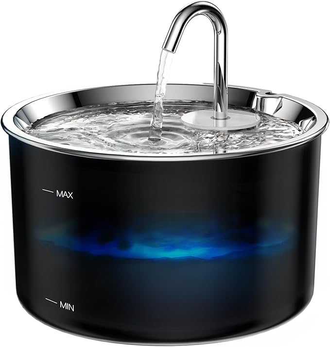 Cat Water Fountain Stainless Steel Lid, 3L/101oz Pet Water Fountain, Dog Waterer with Quiet Pump and 4-Layer Filtration for Cats and Dogs