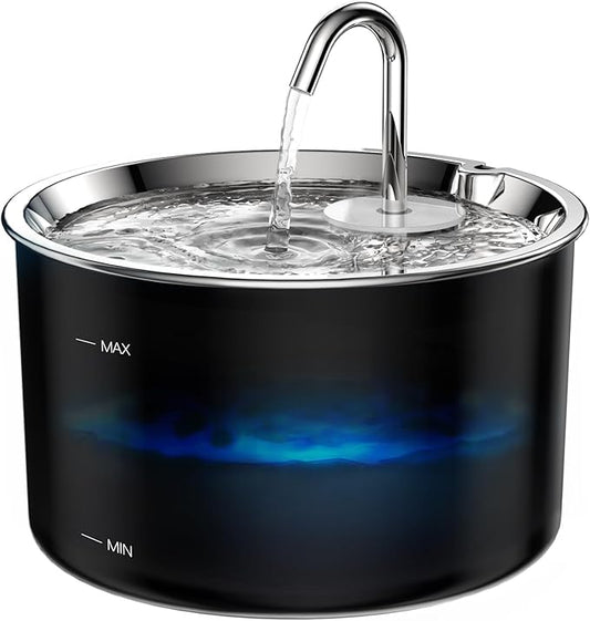 Cat Water Fountain Stainless Steel Lid, 3L/101oz Pet Water Fountain, Dog Waterer with Quiet Pump and 4-Layer Filtration for Cats and Dogs