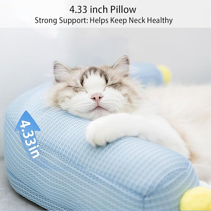 Summer Cooling Cat Bed-Cooling Cat Mat with 4.33inch Pillow for Kittens & Cats, Machine-Washable Cushion Calming Bed for Persian, Siamese, Small Pets(Blue, Large-25"x19"x4")