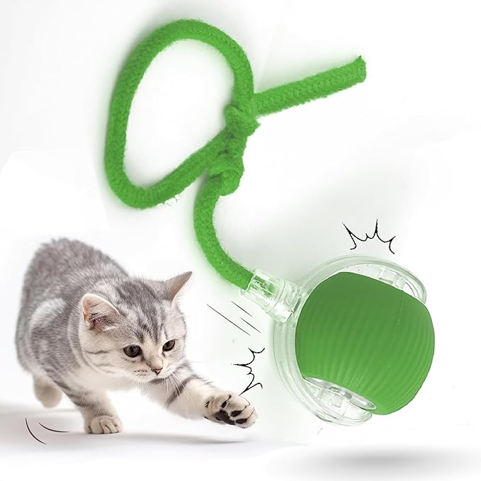 Interactive Cat Toy Ball 2025, Smart Automatic Rolling Ball for Indoor Cats, Fast Moving Mouse Cord Design, Self-Rolling Cat Toy on Carpet, Fun Gift for Kittens & Cats (Green)