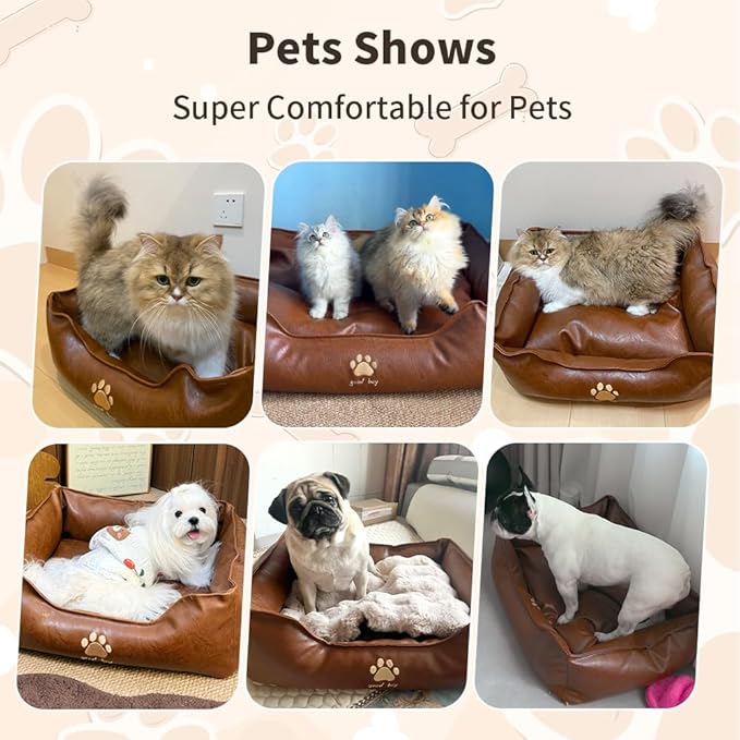 Premium Leather Cat Bed for Indoor Cats Premium Small Dog Bed Pet Nest with Anti-Slip Base Ultra Soft Texture for Comfortable Rest 24 × 18 × 9 inch Brown