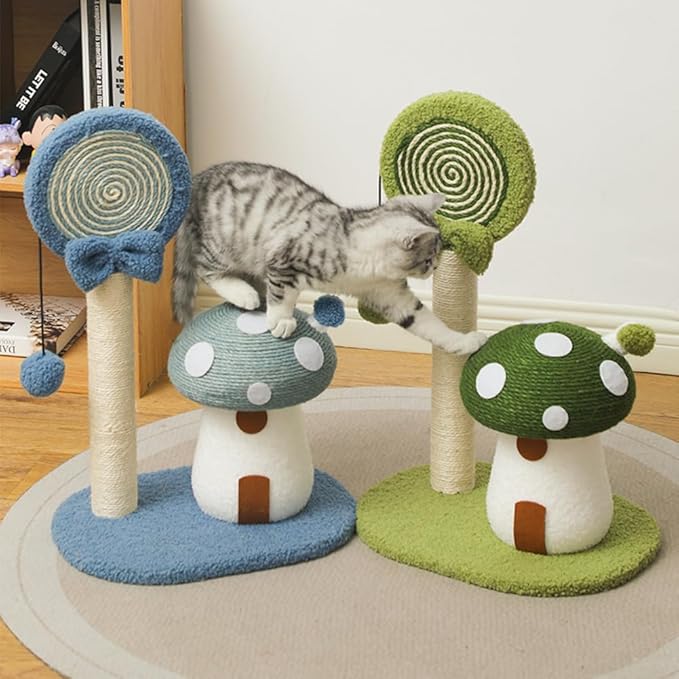 Mushroom Lollipop Cat Scratcher Furniture Mushroom Cat Tree Condo Cat Climbing Frame Sisal Rope Cat Tower for Indoor Cats (Blue)