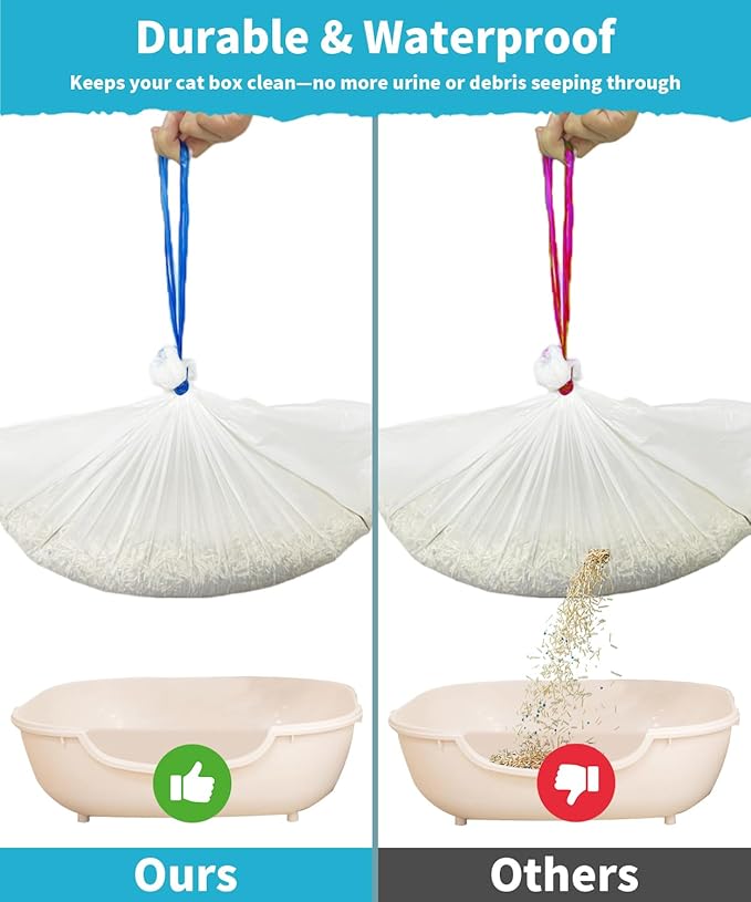 Self-Cleaning Cat Litter Box 80 Count Drawstring Cat Litter Box Liners 26" x 13", Automatic Cats Litter Boxes Self Cleaning, Large Smart Cats Litter Boxes Liners（4 Packs/80 Counts）