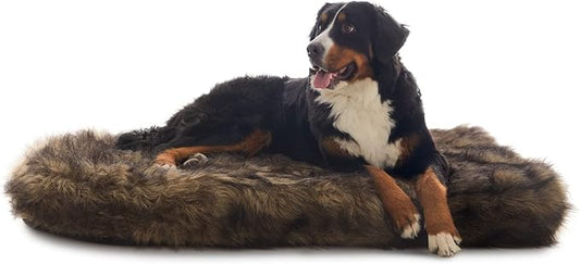 Laifug Large Faux Fur Dog Bed,5-inch Thick Grade Orthopedic Memory Foam Dog Bed(50"x30"x5"),Removable Cover with Anti-Slip Bottom,Waterproof Liner