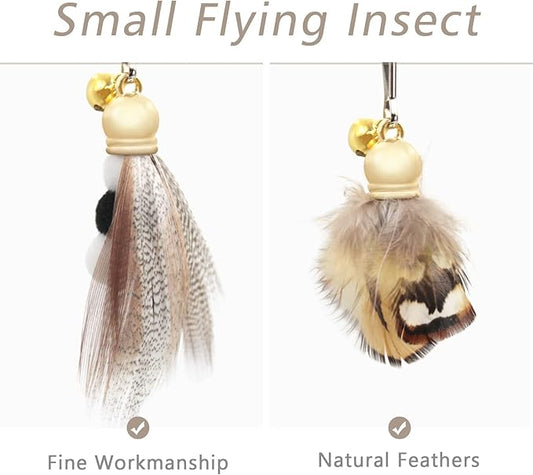 SONGWAY Cat Teaser Wand Toy - 9 Piece Retractable Set, Insect Worm Replacement Teaser with Bell, Interactive Cat Toy for Indoor Kittens